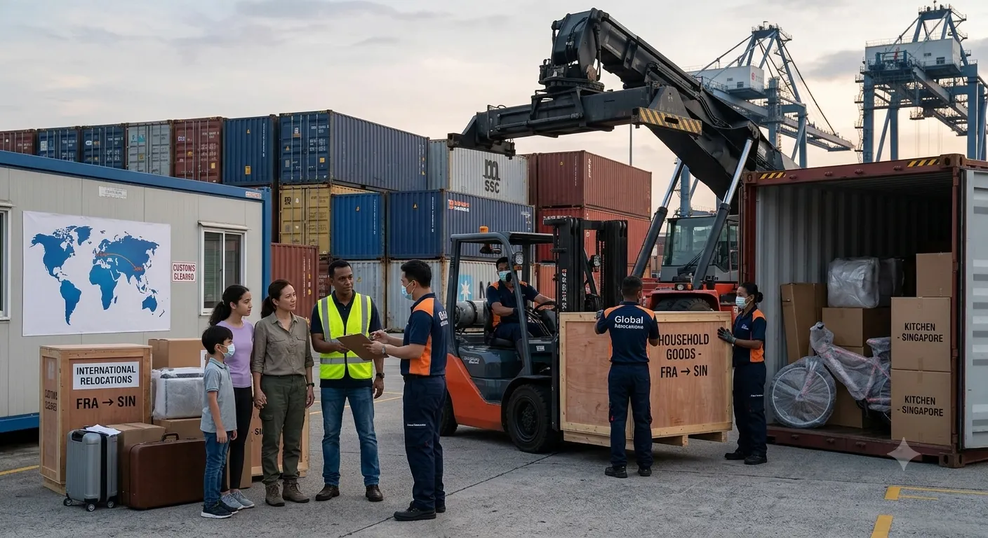 International household relocation services with shipping container for overseas moving